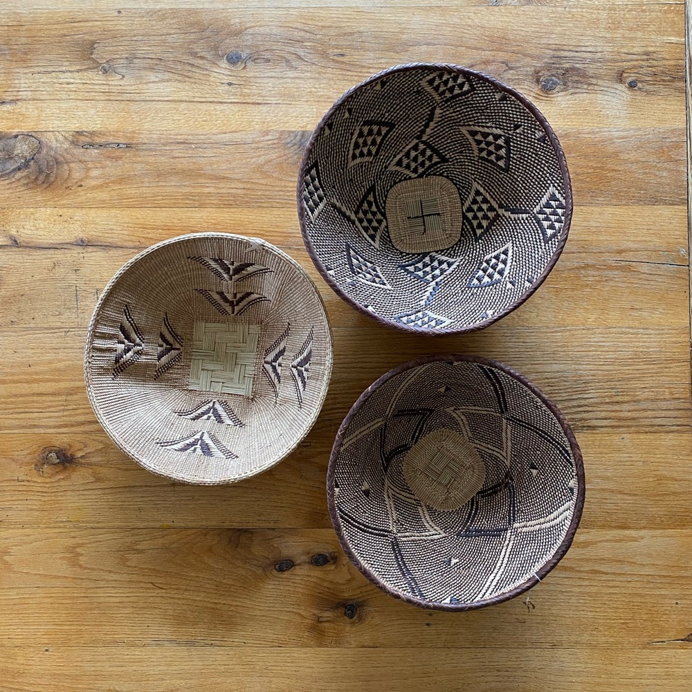 Set of 3 Zulu Handmade Grass Hanging Baskets